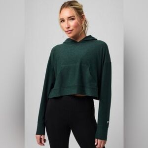 Fabletics Dark Green Cloud Jersey Cropped Hoodie